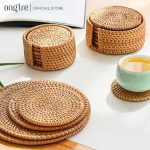Bộ lót ly bằng mây trang trí