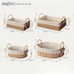 Giỏ mây lót vải có lót đựng đồ dùng nhỏ, giỏ picnic, decor phòng khách(Rổ cói có quai lót vải) - ONGTRE