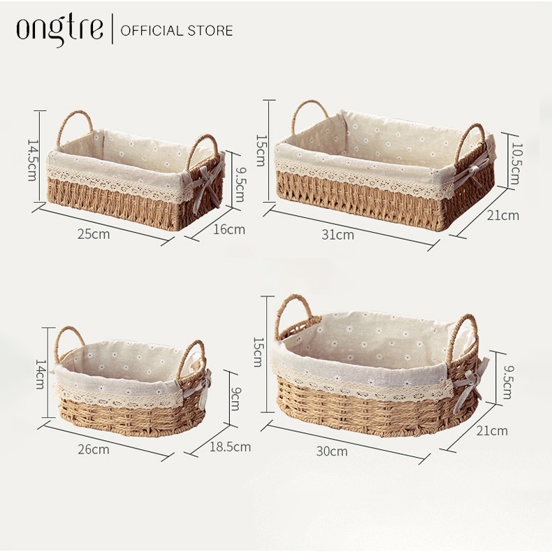 主图-01 Giỏ mây lót vải có lót đựng đồ dùng nhỏ, giỏ picnic, decor phòng khách(Rổ cói có quai lót vải) - ONGTRE - Ảnh 1