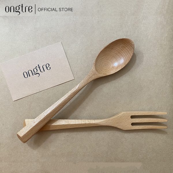 Combo Muỗng Nĩa Gỗ Sồi Kèm Túi Vải - ONGTRE - Ảnh 3