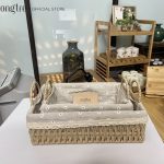 Giỏ mây lót vải có lót đựng đồ dùng nhỏ, giỏ picnic, decor phòng khách(Rổ cói có quai lót vải) - ONGTRE - Ảnh 3