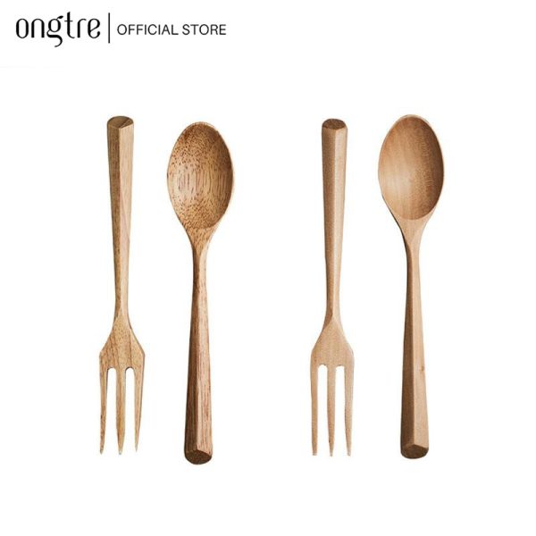 Combo Muỗng Nĩa Gỗ Sồi Kèm Túi Vải - ONGTRE - Ảnh 4
