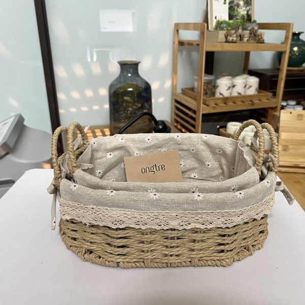 Giỏ mây lót vải có lót đựng đồ dùng nhỏ, giỏ picnic, decor phòng khách(Rổ cói có quai lót vải) - ONGTRE - Ảnh 4