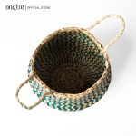 Giỏ Cói Chậu Trồng Cây Trang Trí Họa Tiết Sọc Kẻ Xanh Đường Kính 25-27 cm - ONGTRE - Ảnh 4