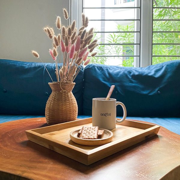 Khay đựng trà, đựng đồ ăn bằng tre công nghiệp hình chữ nhật có tay cầm - ONGTRE - Ảnh 6