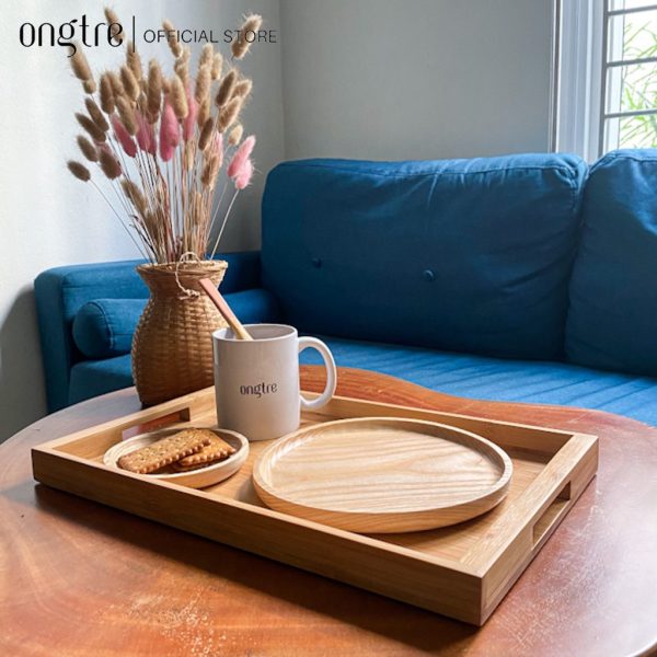 Khay đựng trà, đựng đồ ăn bằng tre công nghiệp hình chữ nhật có tay cầm - ONGTRE - Ảnh 4
