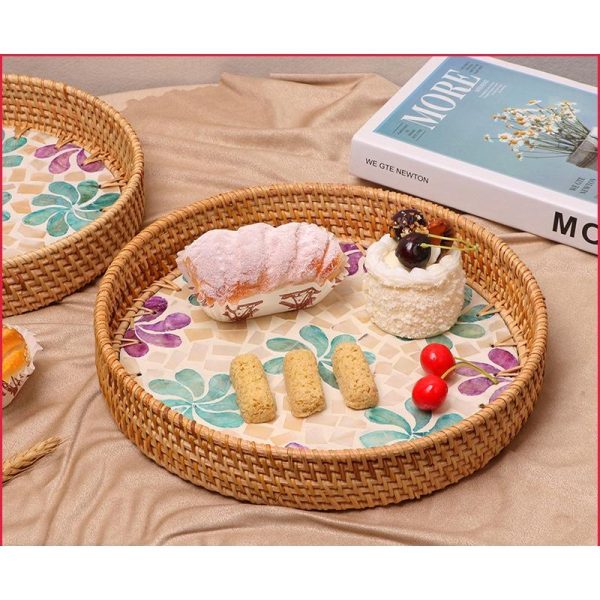 Khay mây khảm trai ONGTRE cao cấp, đựng đồ đa năng - OTK3 - Ảnh 2