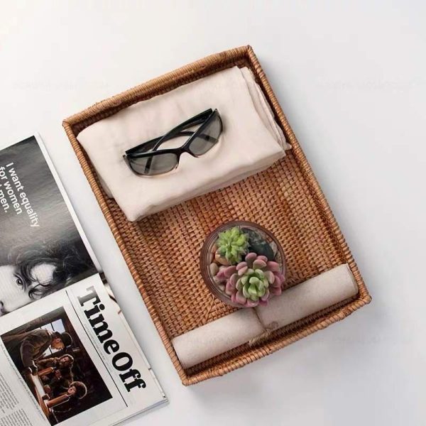 Khay mây đựng đồ ONGTRE đựng hoa quả, bánh kẹo, đồ khô phòng khách, nhà bếp - Ảnh 3