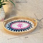 Khay mây khảm trai bầu dục có tay cầm ONGTRE đựng đồ đa năng, cao cấp, decor - OTB3 - Ảnh 6