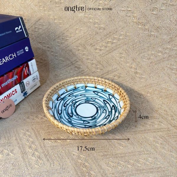 Đĩa sứ viền mây tre đan tay ONGTRE trang trí tiệc, decor, đựng đồ, mẫu độc đáo - OTS4 - Ảnh 4