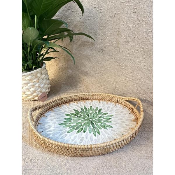 Khay mây khảm trai bầu dục có tay cầm ONGTRE đựng đồ đa năng, cao cấp, decor - OTB4 - Ảnh 3