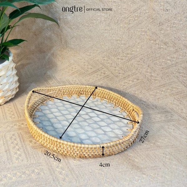 Khay mây khảm trai bầu dục có tay cầm ONGTRE đựng đồ đa năng, cao cấp, decor - OTB1 - Ảnh 4