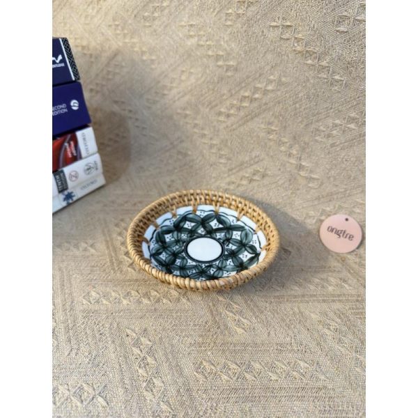 Đĩa sứ viền mây tre đan tay ONGTRE trang trí tiệc, decor, đựng đồ, mẫu độc đáo - OTS3 - Ảnh 2