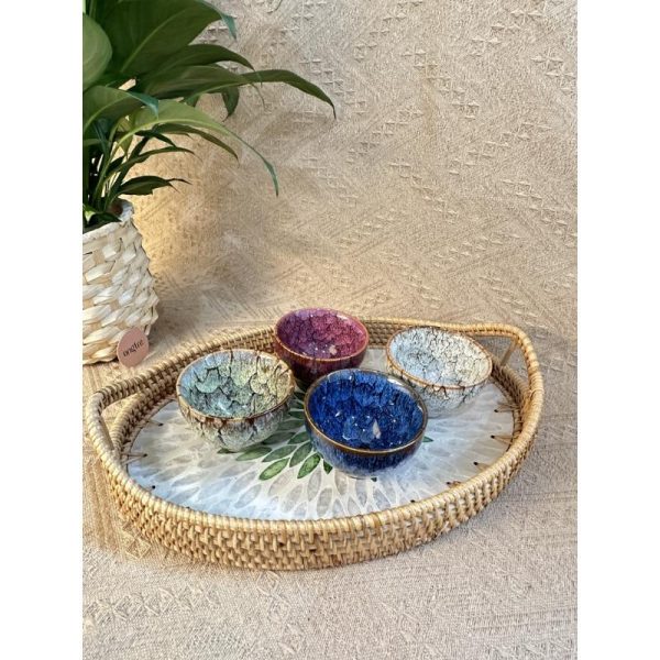 Khay mây khảm trai bầu dục có tay cầm ONGTRE đựng đồ đa năng, cao cấp, decor - OTB4 - Ảnh 2