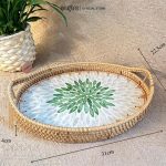 Khay mây khảm trai bầu dục có tay cầm ONGTRE đựng đồ đa năng, cao cấp, decor - OTB4 - Ảnh 5