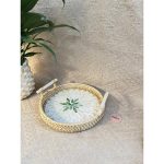 Khay mây tròn khảm trai có tay cầm ONGTRE đựng đồ, trang trí tiệc, decor chụp ảnh sản phẩm - Ảnh 4