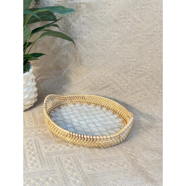 Khay mây khảm trai bầu dục có tay cầm ONGTRE đựng đồ đa năng, cao cấp, decor - OTB1 - Ảnh 2