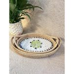 Khay mây khảm trai bầu dục có tay cầm ONGTRE đựng đồ đa năng, cao cấp, decor - OTB5 - Ảnh 4