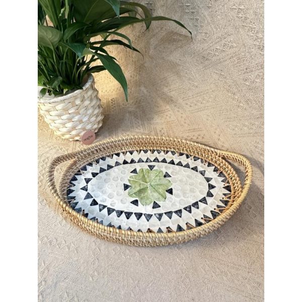Khay mây khảm trai bầu dục có tay cầm ONGTRE đựng đồ đa năng, cao cấp, decor - OTB5 - Ảnh 3