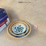 Đĩa sứ viền mây tre đan tay ONGTRE trang trí tiệc, decor, đựng đồ, mẫu độc đáo - OTS2