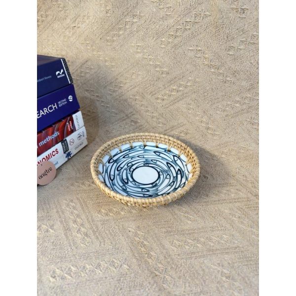 Đĩa sứ viền mây tre đan tay ONGTRE trang trí tiệc, decor, đựng đồ, mẫu độc đáo - OTS4 - Ảnh 2