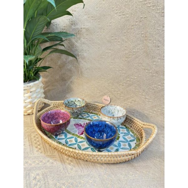 Khay mây khảm trai bầu dục có tay cầm ONGTRE đựng đồ đa năng, cao cấp, decor - OTB2 - Ảnh 2