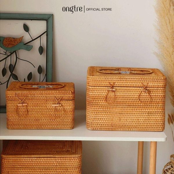 Hộp Mây Chữ Nhật Sứ Có Quai Đa Năng ONGTRE Đựng Đồ, Decor phong cách Vintage - Ảnh 5