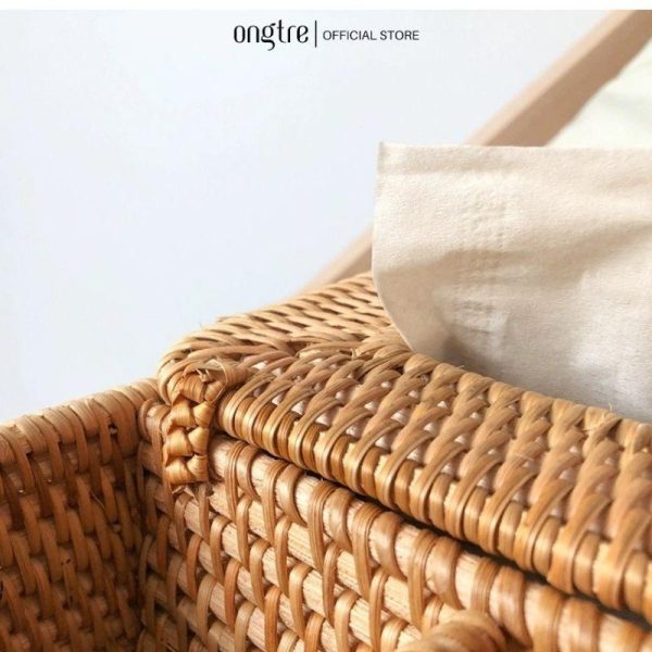 Hộp Đựng Giấy Bằng Mây Guột ONGTRE Phong Cách Vintage - Ảnh 3