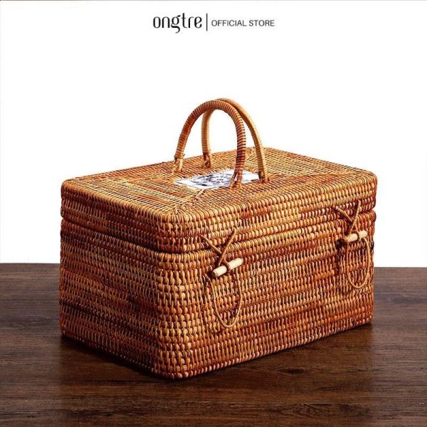 Hộp Mây Chữ Nhật Sứ Có Quai Đa Năng ONGTRE Đựng Đồ, Decor phong cách Vintage - Ảnh 3