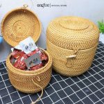 Hộp Mây Tròn Có Nắp Gài Đựng Đồ Đa Năng ONGTRE Phong Cách Vintage