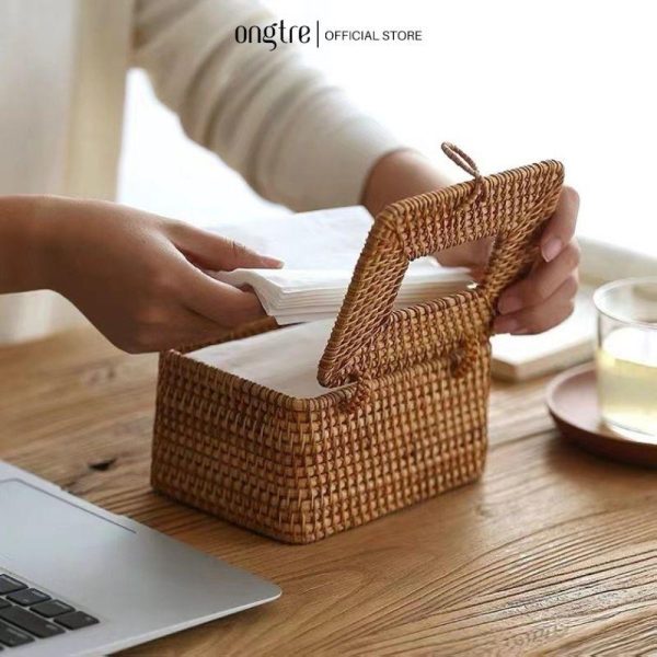 Hộp Đựng Giấy Bằng Mây Guột ONGTRE Phong Cách Vintage - Ảnh 8