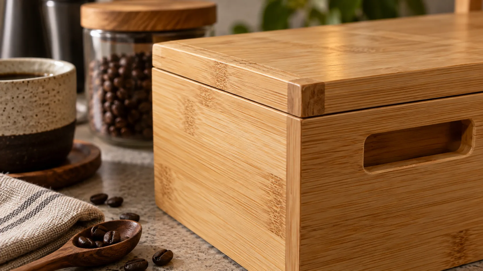 Chi tiết góc và tay cầm hộp tre