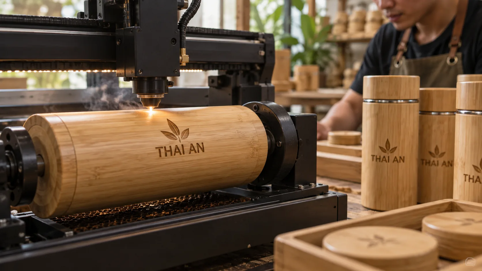 Khắc logo laser trên sản phẩm tre