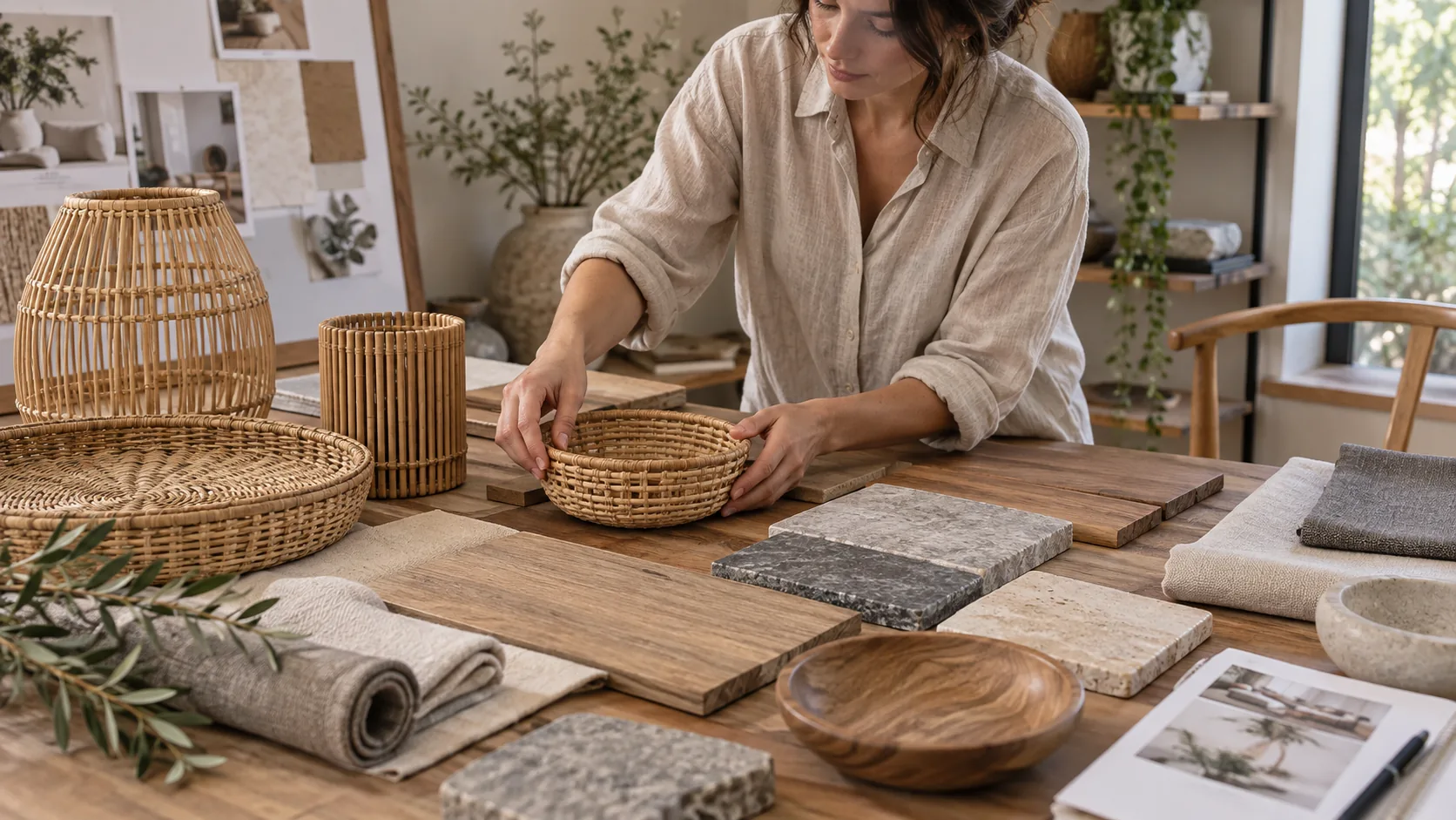 Bàn phối vật liệu nội thất boutique