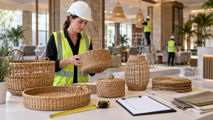 Bộ giỏ mây được kiểm tra trước khi đưa vào công trình nội thất